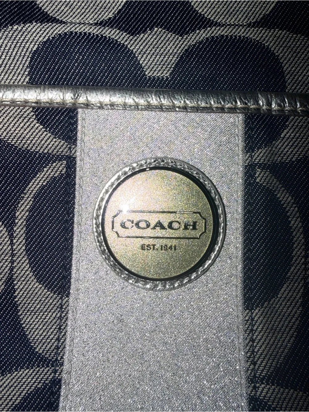 2012 Coach Navy and Gray Signature Shoulder Bag with Silver Accents F17948
